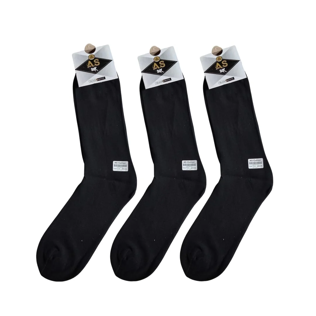 All Seasons Long Cotton Socks (Pure Black)-12 Pairs - Image 3