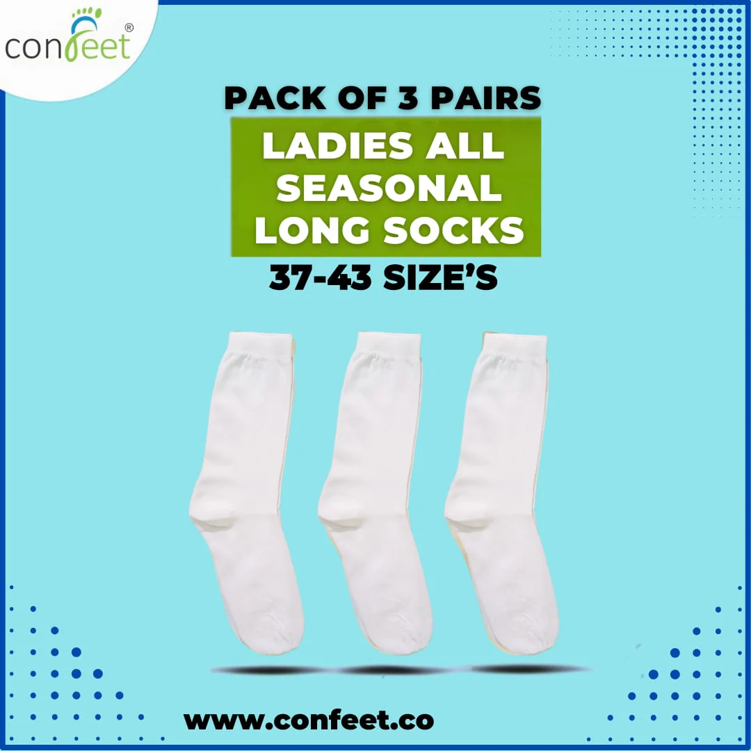 Ladies All-Season Long Socks – Pack of 3 Pairs (White)