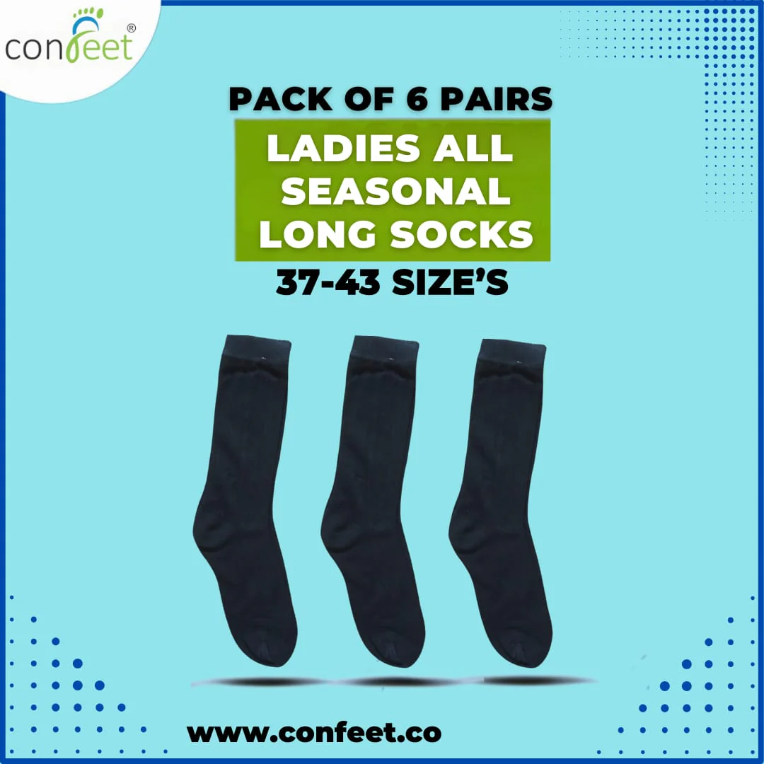 Ladies All-Season Long Socks – Pack of 6 Pairs (Black)
