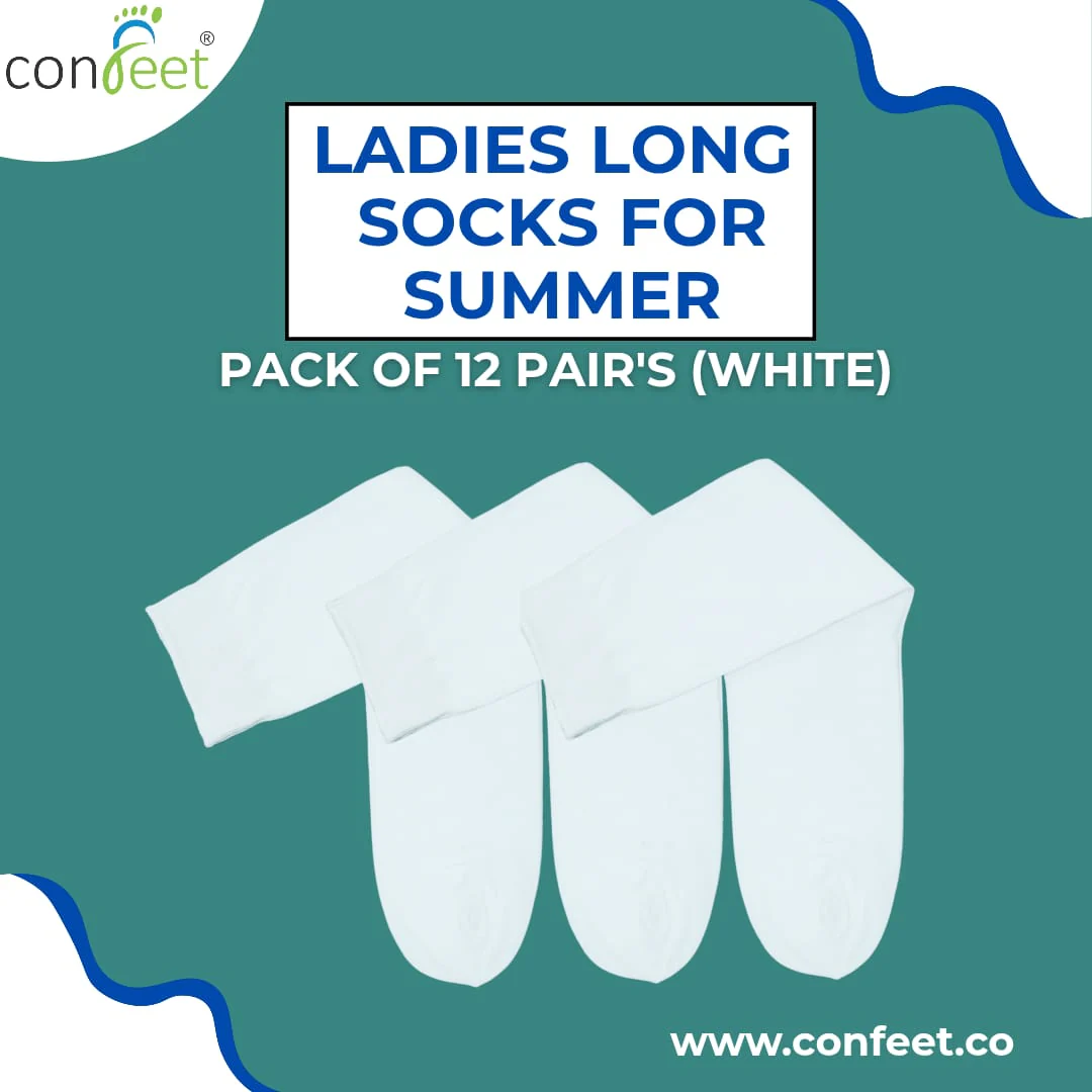 Ladies Summer Long Socks– Pack of 12 Pairs (White)