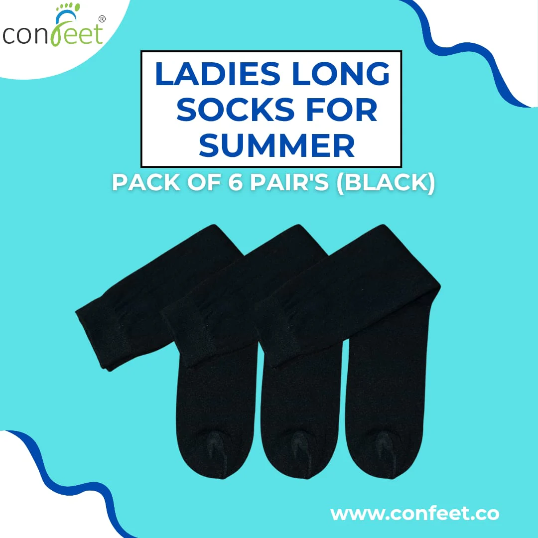 Ladies Summer Long Socks– Pack of 6 Pairs (Black)