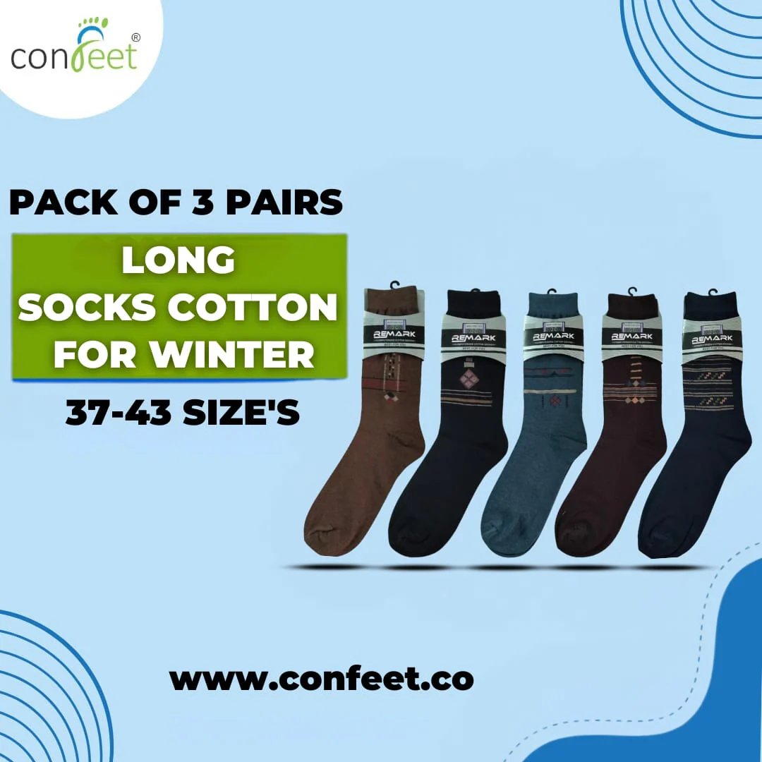 Long Cotton Socks for Winter - Pack of 3 Pairs (economy class)