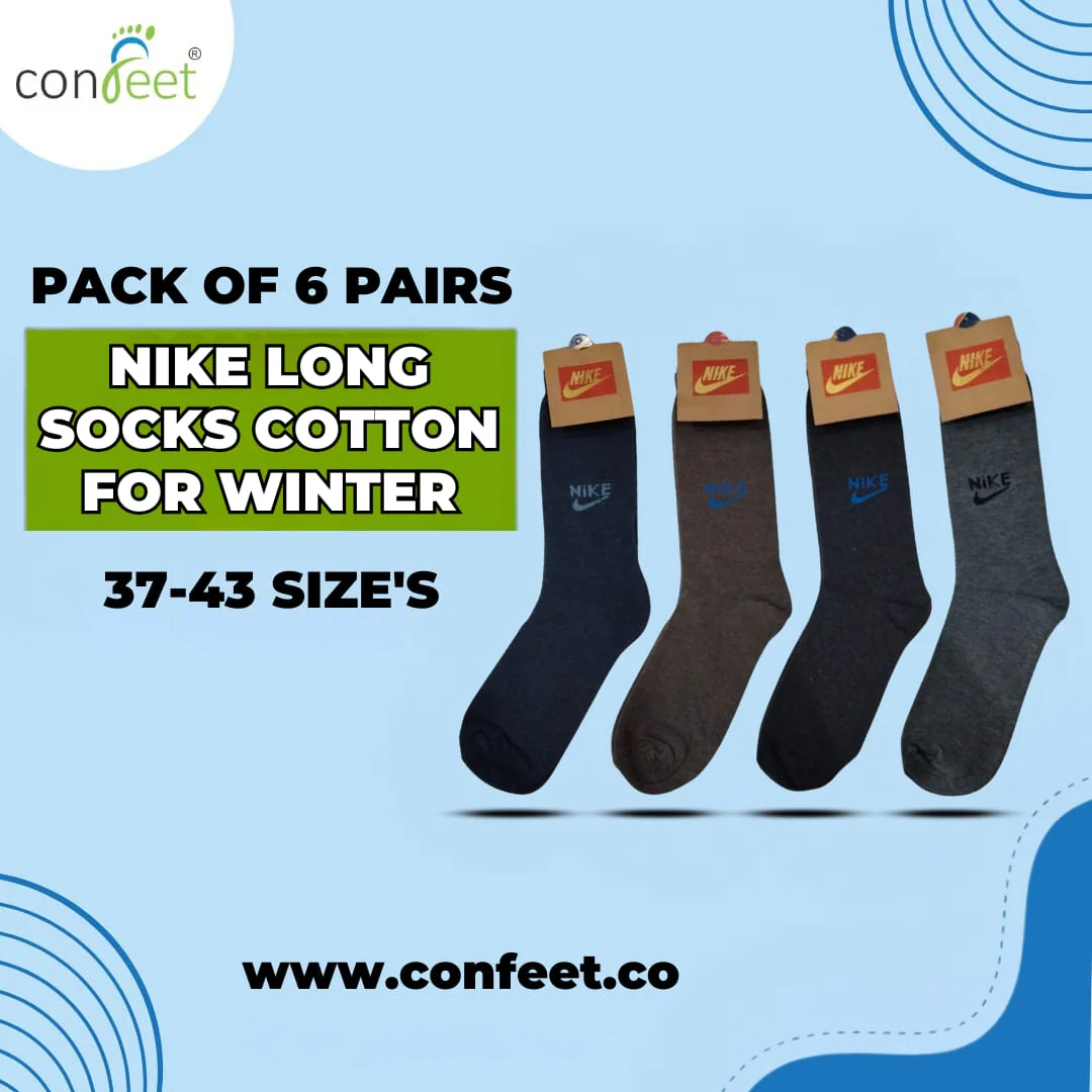 NIKE's Long Cotton Winter Socks-MIX Colors (6 Pairs)