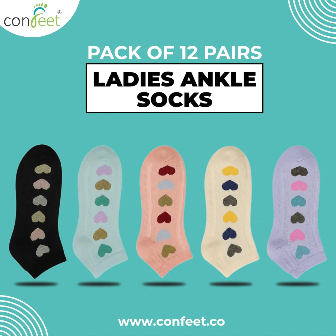 Premium Ladies' Heart Ankle Socks (12 Pairs)